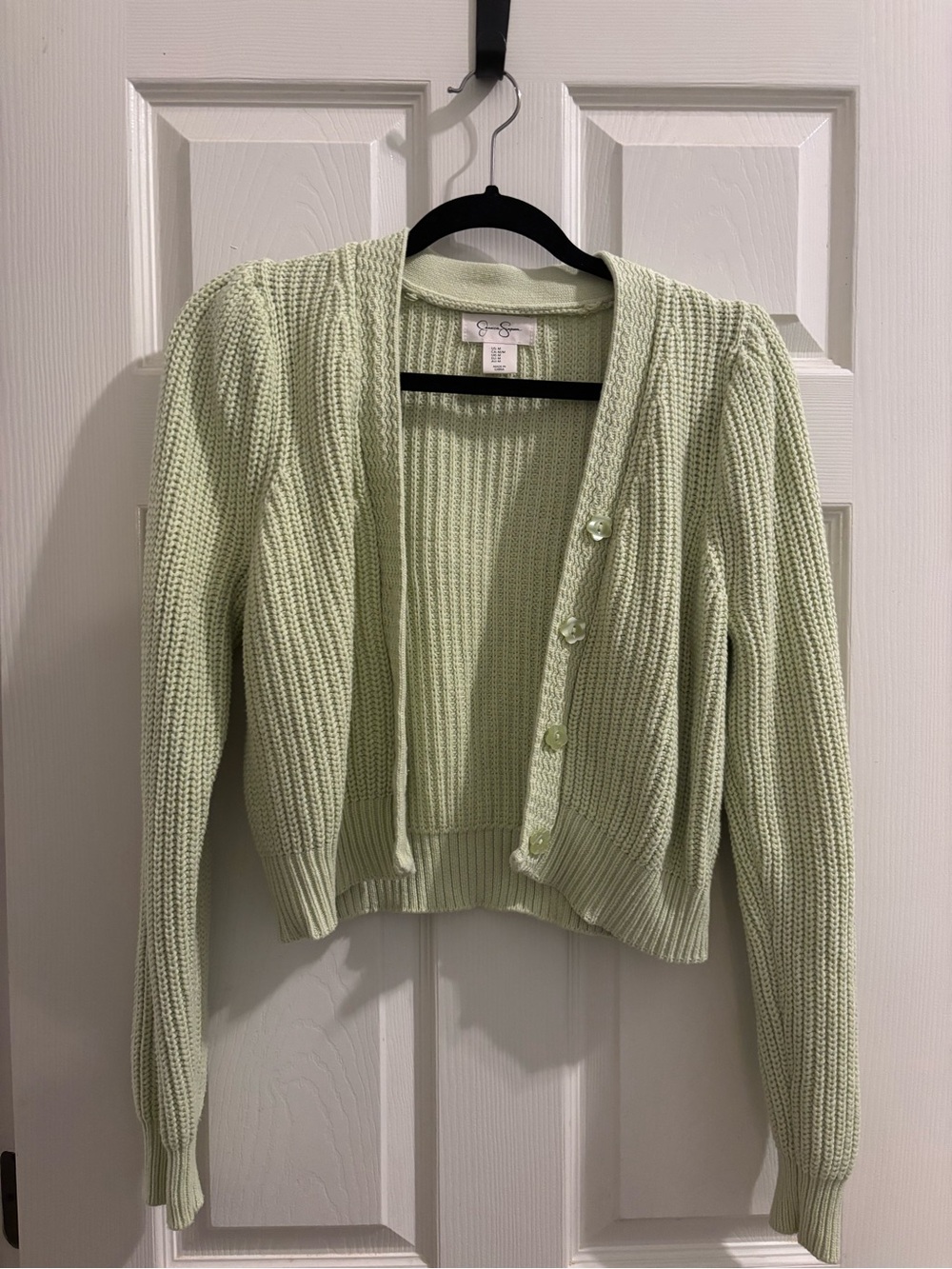 Jessica Simpson Pale Green Cropped Knit Cardigan